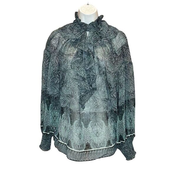 ALICE + OLIVIA Julius Ruffle Blouson-Sleeve Tunic Top in Bohemia Multi NWT Size - Picture 5 of 9